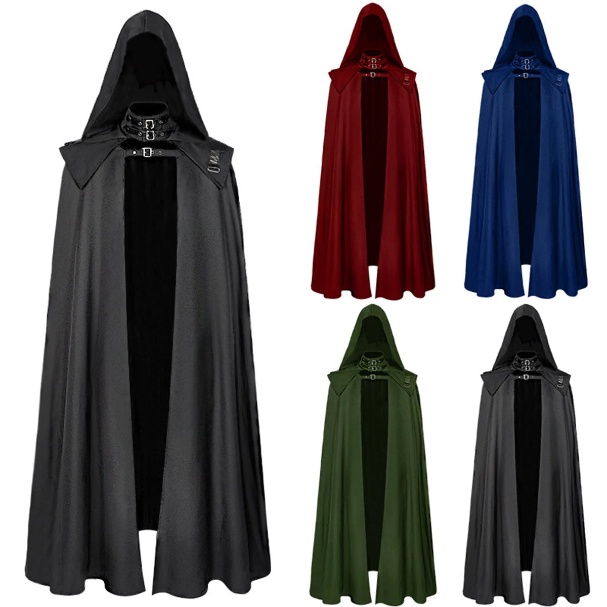Medieval Hooded Cloak Men Gothic Cosplay Cape Buckled Maxi Coat Gothic Cosplay Cape Babs