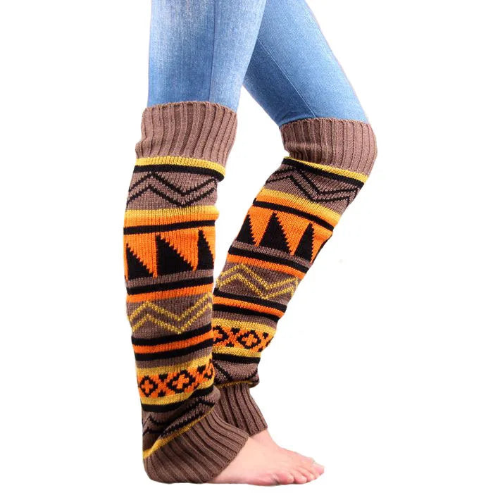 Bohemian Knit Leg Warmers – Women's Thick Winter Socks Knit Leg Warmers Babs Khaki-1Pairs One Size