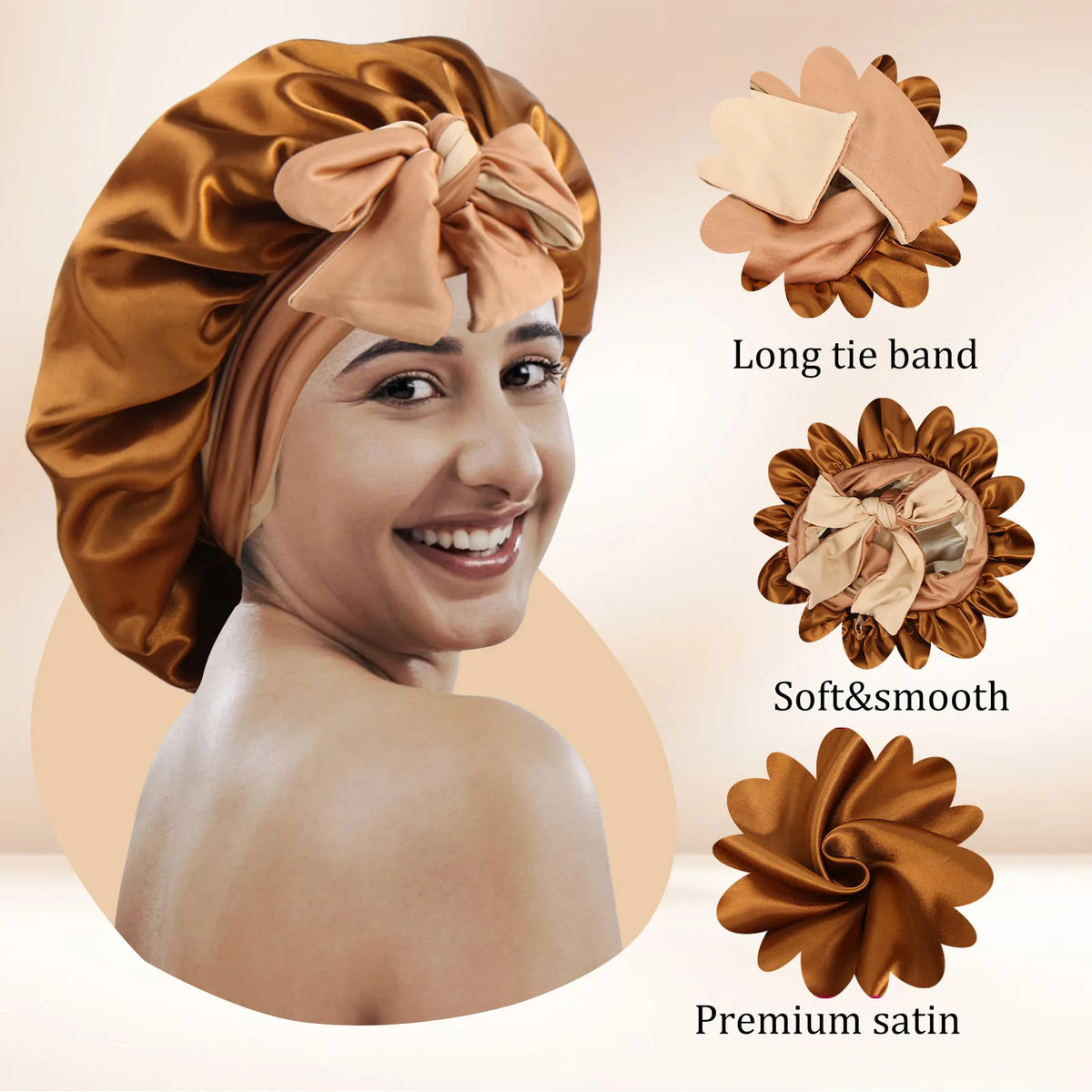 Double Layer Elastic Bow Sleep Hair Cap Turban – Unisex Sleep Hair Cap Babs Chocolate