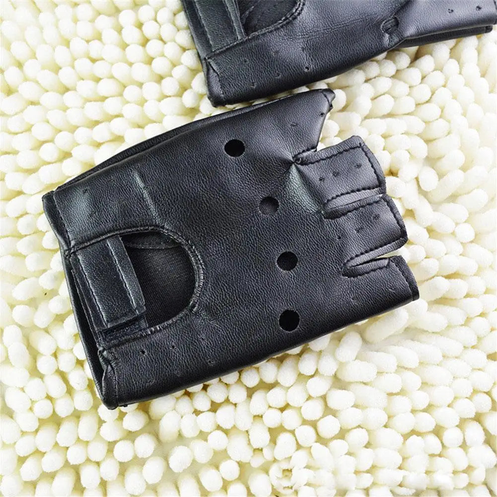 Unisex Fingerless Punk Gloves – Synthetic Leather Half-Finger Fingerless Gloves Babs