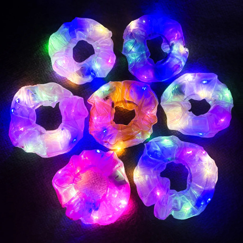 10pcs LED Light Up Scrunchies – Glow in the Dark Hair Ties LED Hair Scrunchies Babs