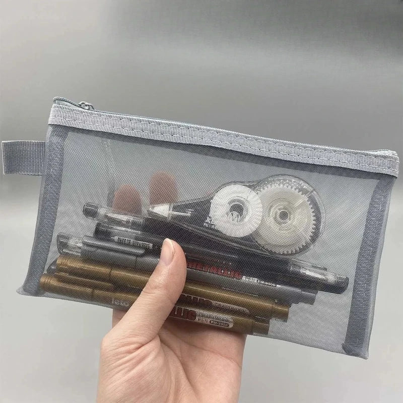 Mesh Pencil Bag Transparent Zipper Stationery Pouch for Students Mesh Pencil Pouch Babs