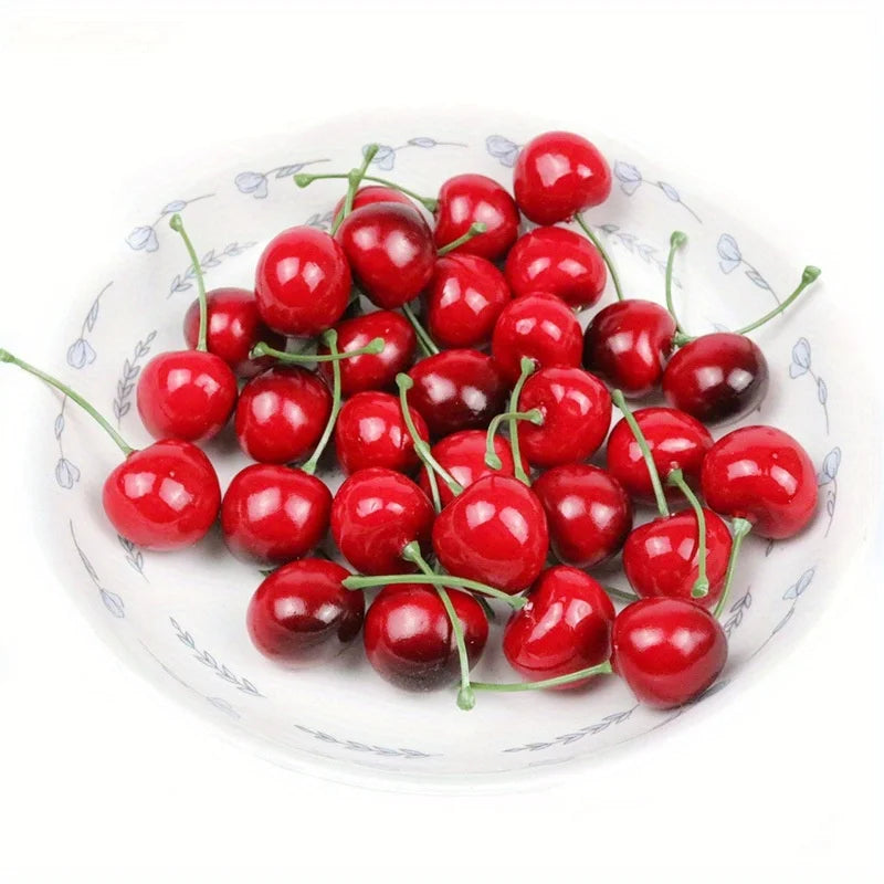 50pcs Artificial Ceramic Cherries Fake Fruit Decor Ornament Artificial Fruit Decor Babs red 50pcs