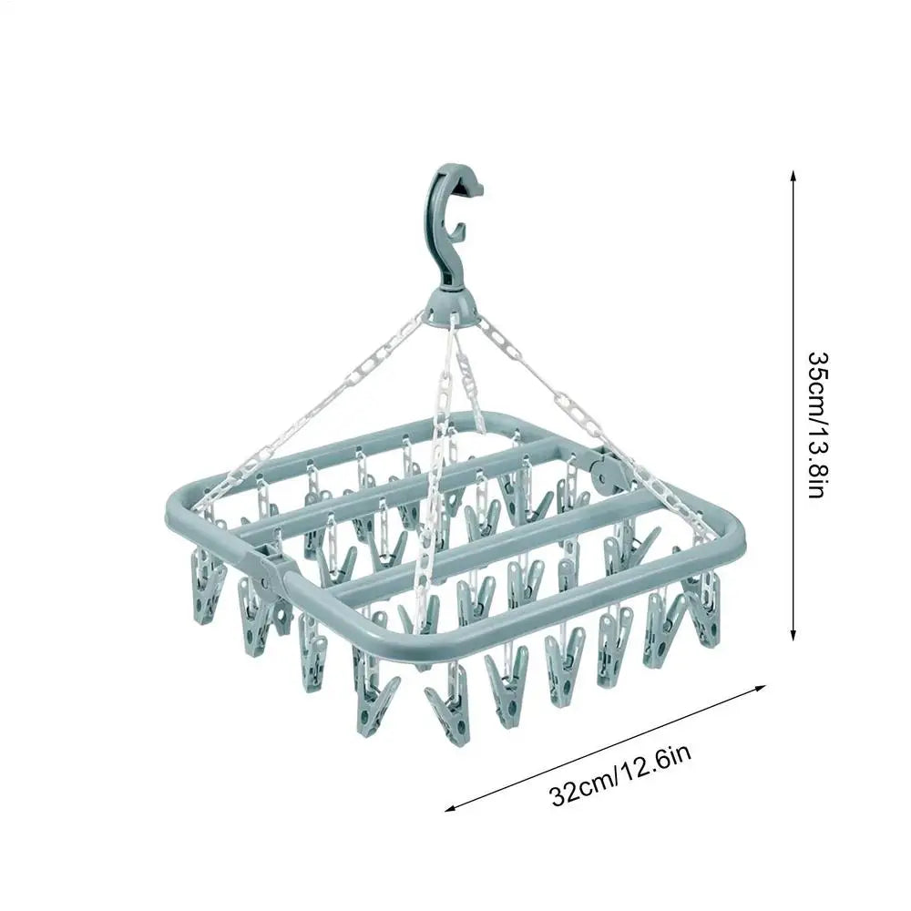 32-Clip Laundry Drying Hanger for Socks & Underwear Laundry Drying Rack Babs Blue