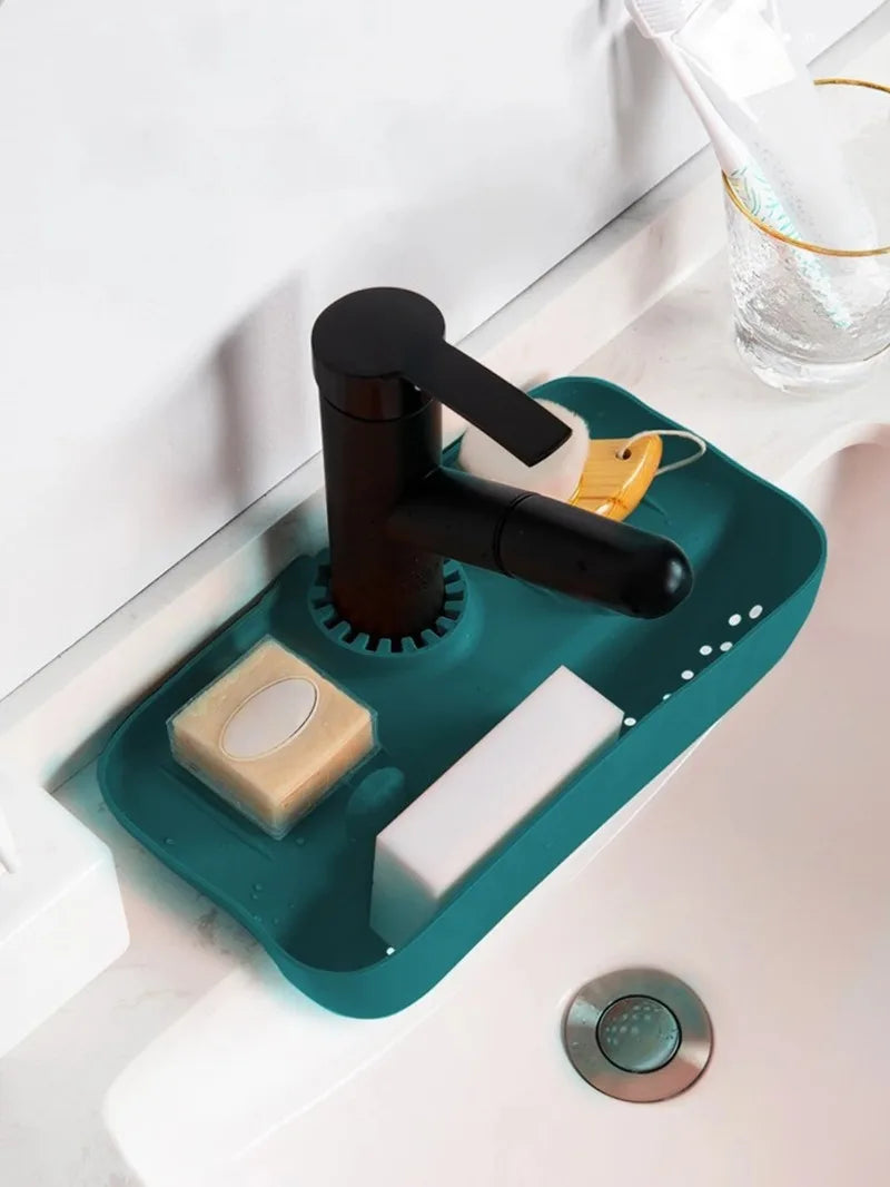 Silicone Sink Drain Rack & Faucet Splash Guard Storage Caddy Sink Drain Caddy Babs