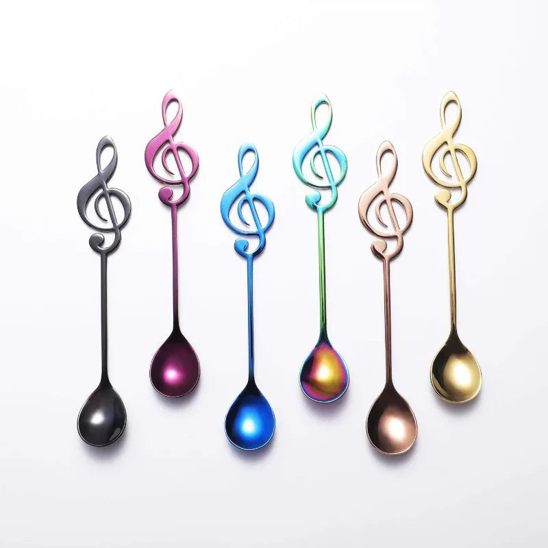Music Note Teaspoons Set of 6 – Stainless Steel Coffee Spoons Decorative Teaspoon Set Babs