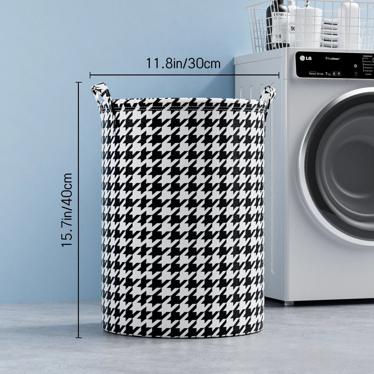Collapsible Tall Laundry Basket with Handles – Large Round Hamper Laundry Hamper Basket Babs Houndstooth
