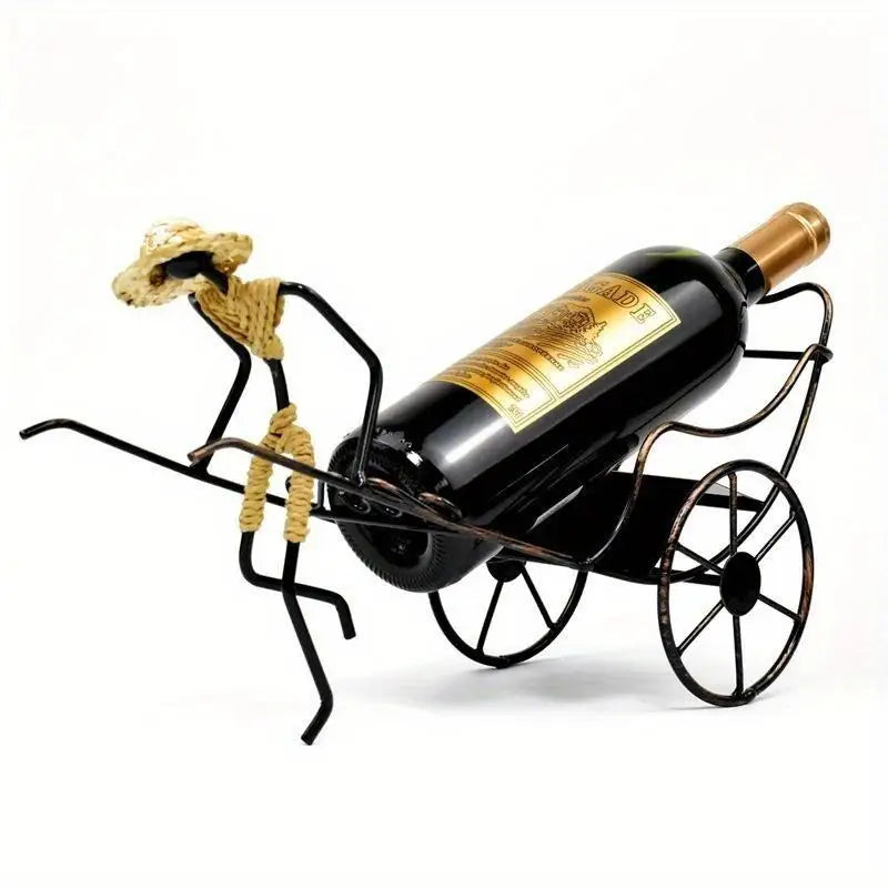Retro Iron Rickshaw Wine Rack – Chinese Style Home Décor Decorative Wine Rack Babs