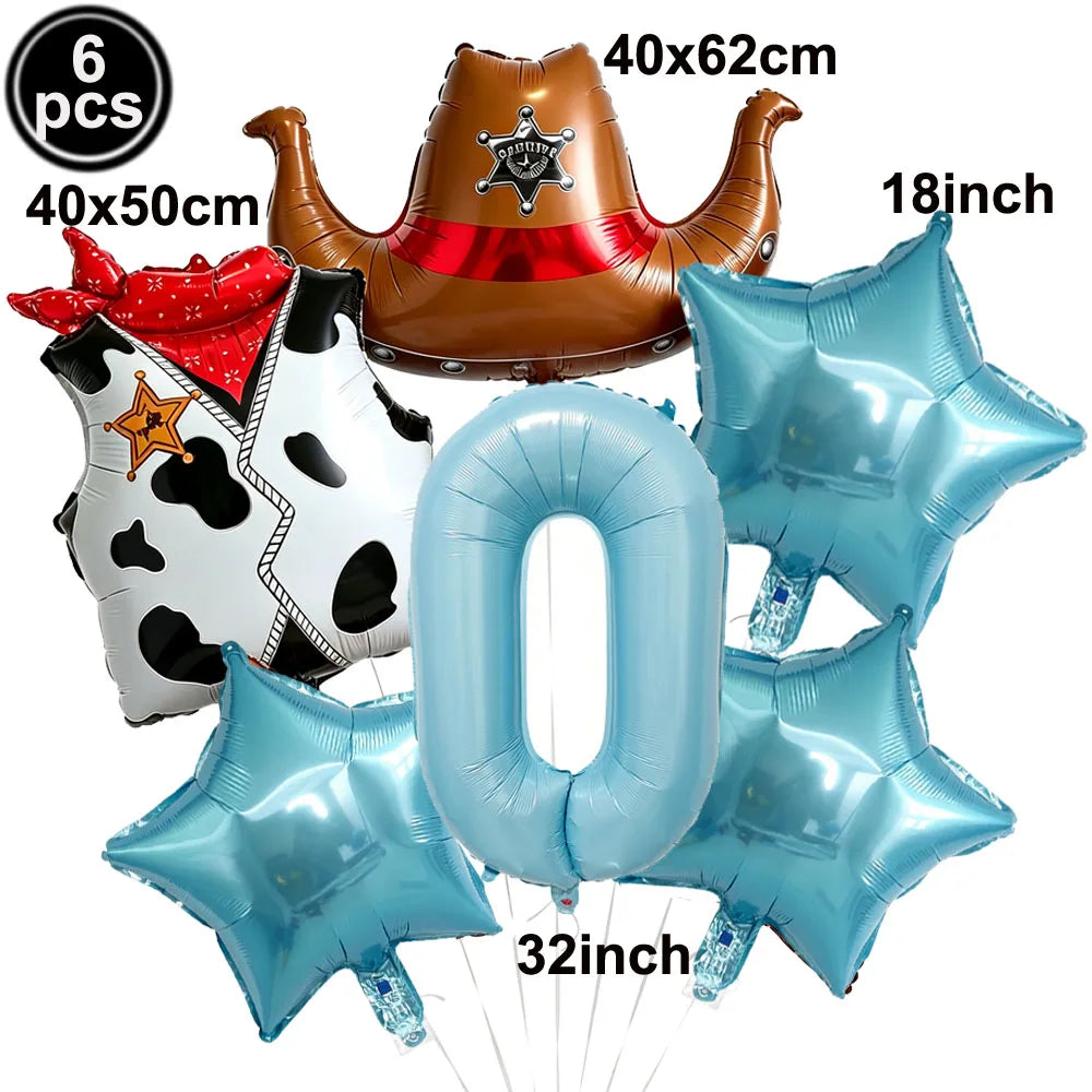 Western Cowboy Foil Balloon Set – 6pc Birthday Party Decor Party Foil Balloons Babs B-0 As pictures show