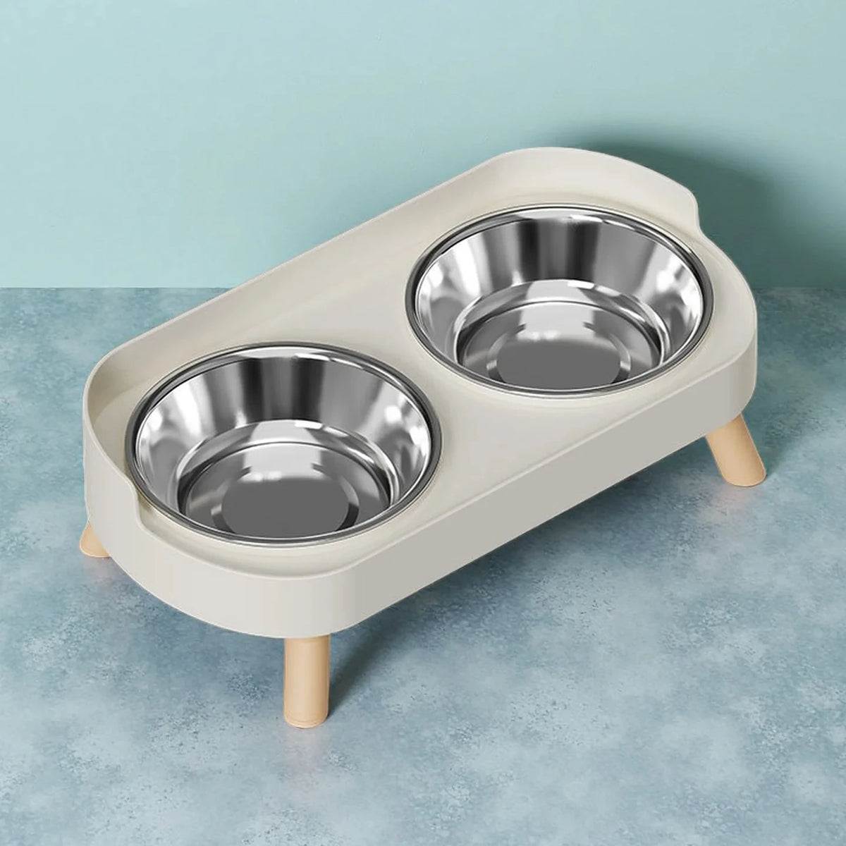 Elevated Dog Feeder with 2 Stainless Steel Bowls – Multicolour Elevated Pet Feeder Babs White Stainless