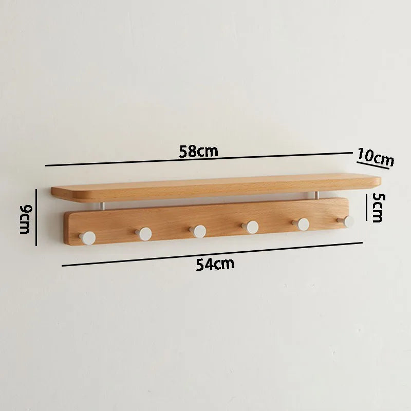 Wall Mounted Solid Wood Coat Rack with Shelf & 4 Hooks Wall Mounted Coat Rack Babs Beech 6 Hook