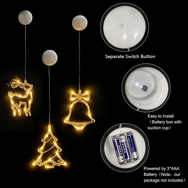Christmas LED Snowflake Santa Deer Window Sucker Lamp Ornament Christmas LED Ornament Babs