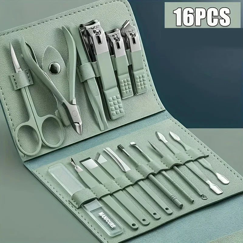 16-Piece Manicure Set – Carbon Steel Nail Tools with Travel Case Manicure Tool Set Babs