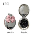 Folding Pocket Mirror & Hair Comb – Portable Travel Accessory Folding Mirror Comb Babs pink bowknot