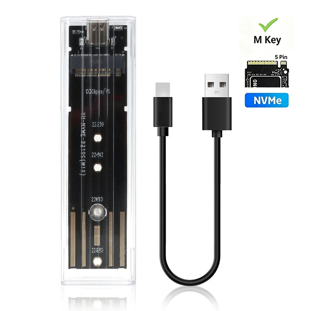 M.2 NVMe & SATA SSD Enclosure – USB-C 10Gbps Clear Hard Drive Case SSD Enclosure Babs 10Gbps NVMe Protocol