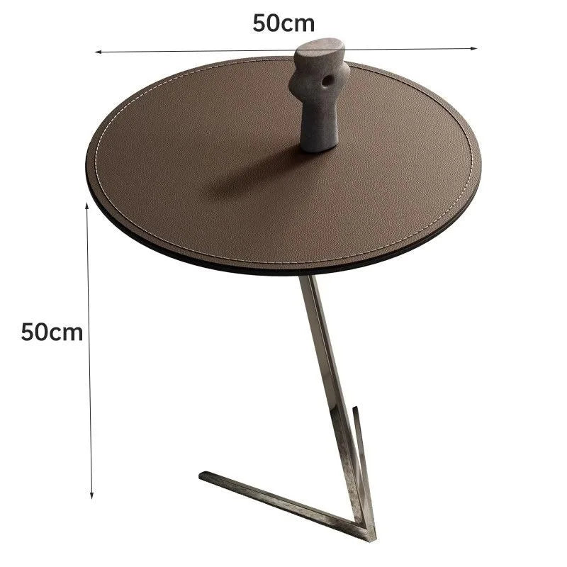 Round Minimalist Coffee Table – Stainless Steel & Leather Side Table Coffee Side Table Babs