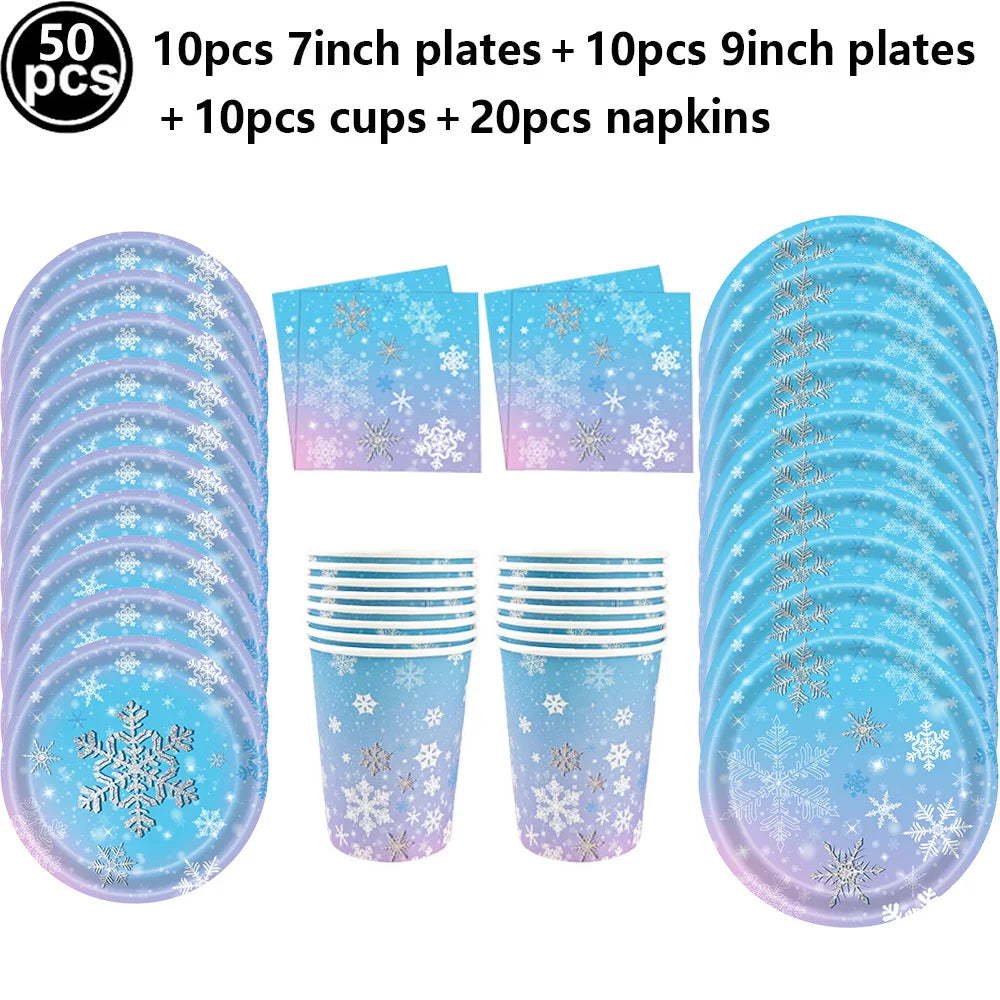 Frozen Winter Birthday Party Supplies – Plates, Cups & Balloons Party Supplies Set Babs plum As pictures show