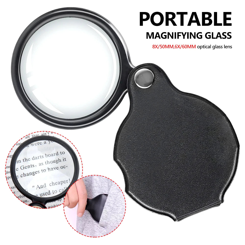 6X 8X Folding Pocket Magnifier – Handheld Loupe 50/60mm Pocket Magnifying Loupe Babs