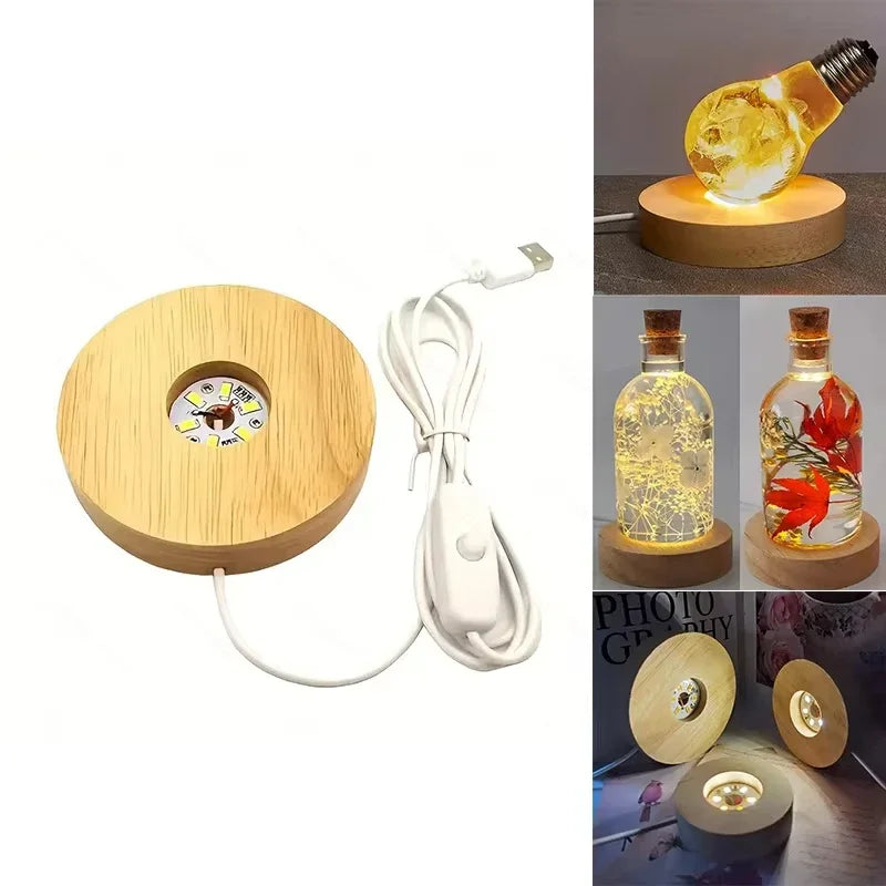 LED USB Wooden Display Stand Light Base Night Light Lamp LED Display Stand Lamp Babs