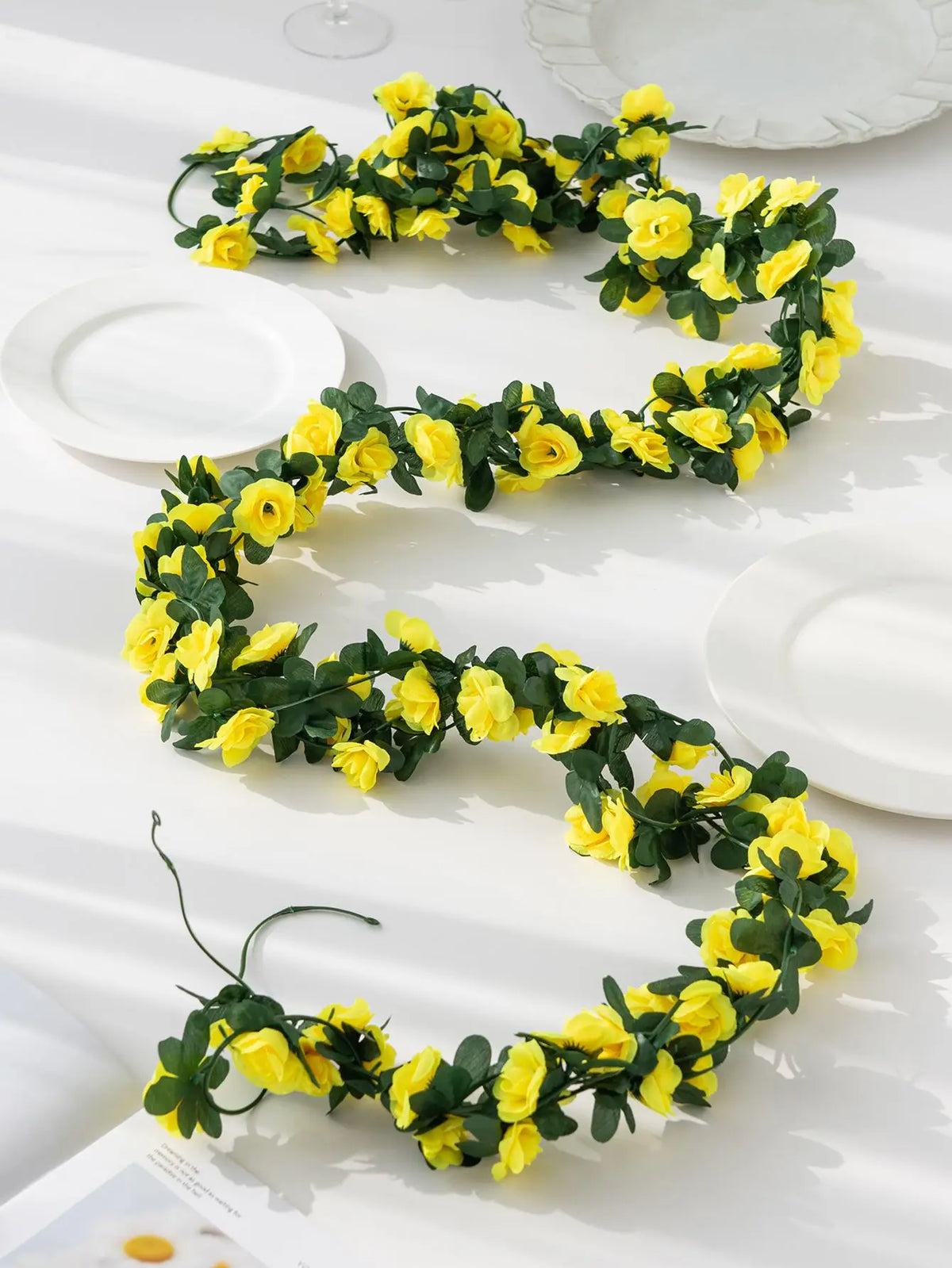 Artificial Silk Rose Garland – Wedding Wreath & Home Decor Artificial Flower Garland Babs Light Yellow 1pc