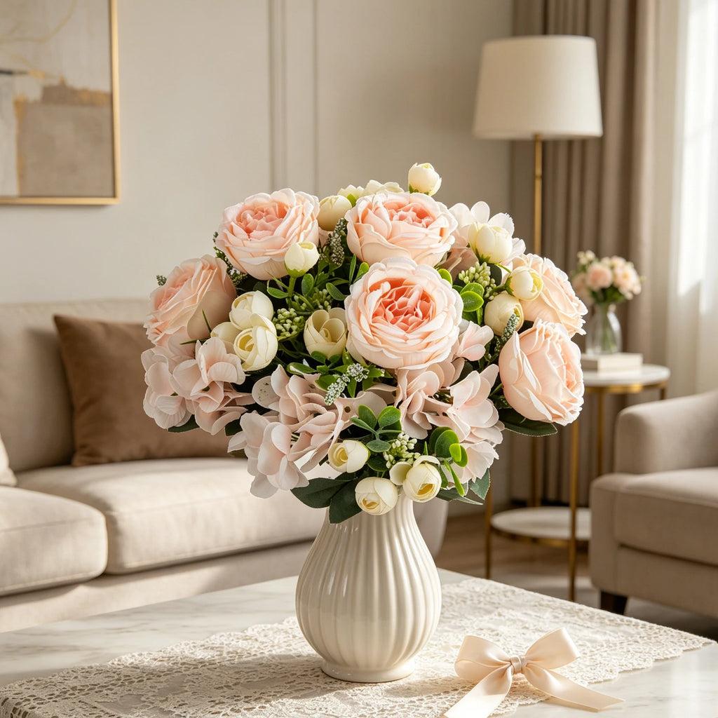 Artificial Silk Peony Hydrangea Bouquet – Wedding & Home Decor Artificial Flower Bouquet Babs