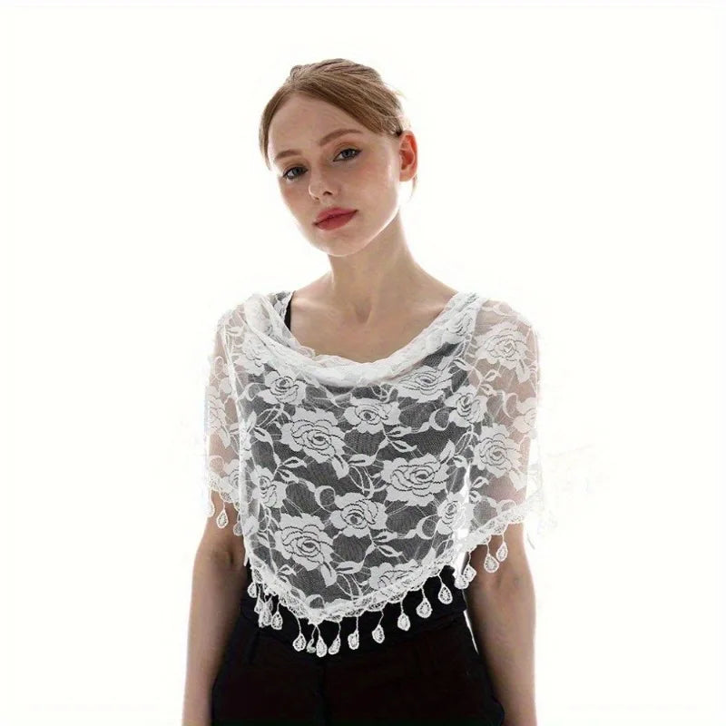 Embroidered Mantilla Lace Veil Church Prayer Shawl Scarf Lace Veil Shawl Babs