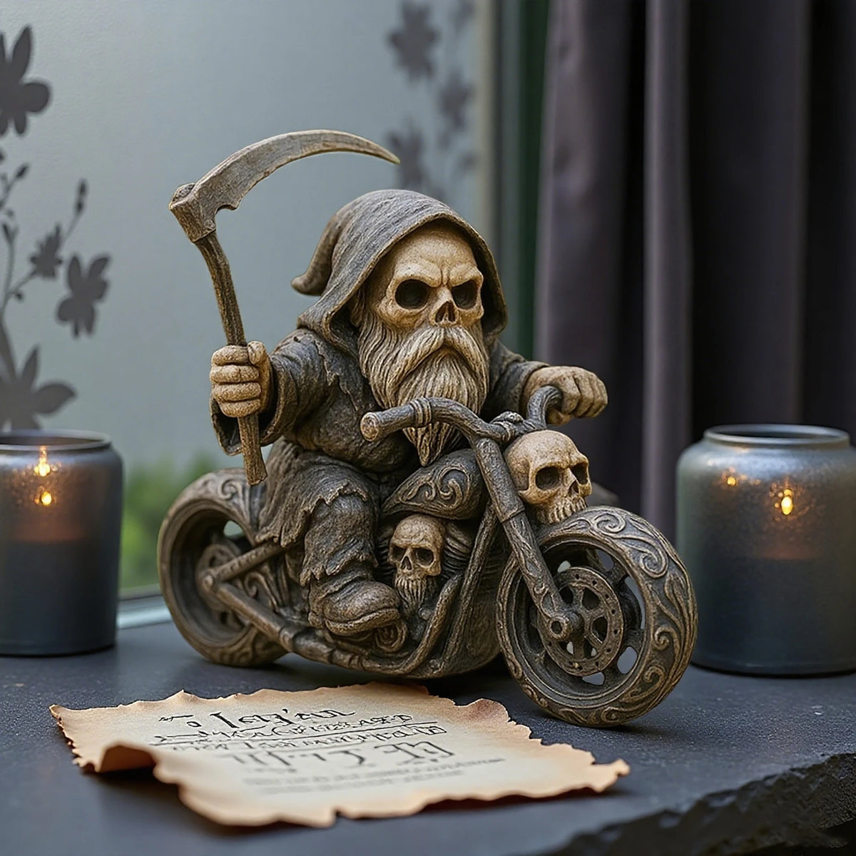 Skeleton Grim Reaper Motorcycle Gnome Resin Garden Statue Garden Gnome Statue Babs
