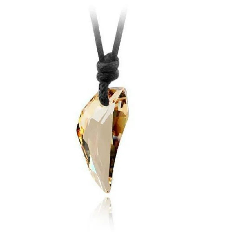 Wolf Tooth Crystal Pendant Leather Rope Necklace – Unisex Pendant Necklace Babs Champagne
