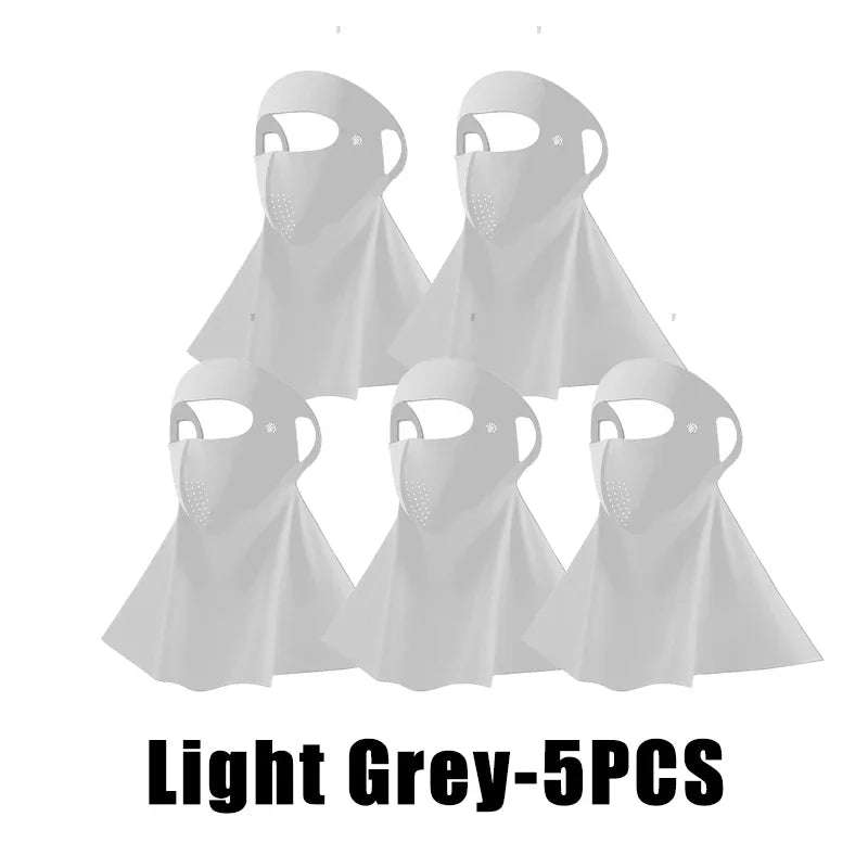 UPF50+ Ice Silk Sun Protection Mask & Neck Scarf – Anti-UV Sun Protection Mask Babs Light Grey 5PCS