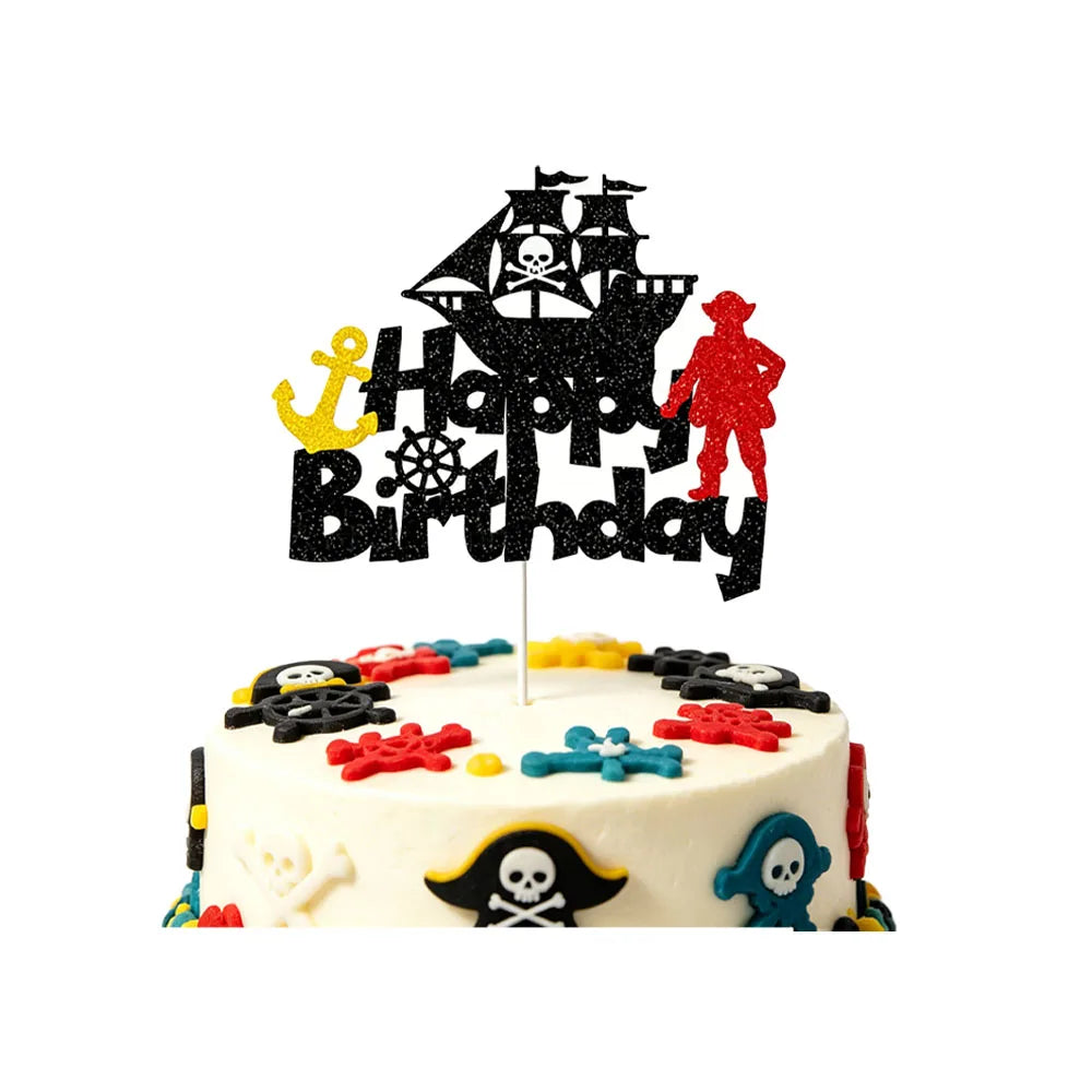 Pirate Birthday Cake Topper Set – Skull, Ship & Treasure Chest Cake Topper Set Babs