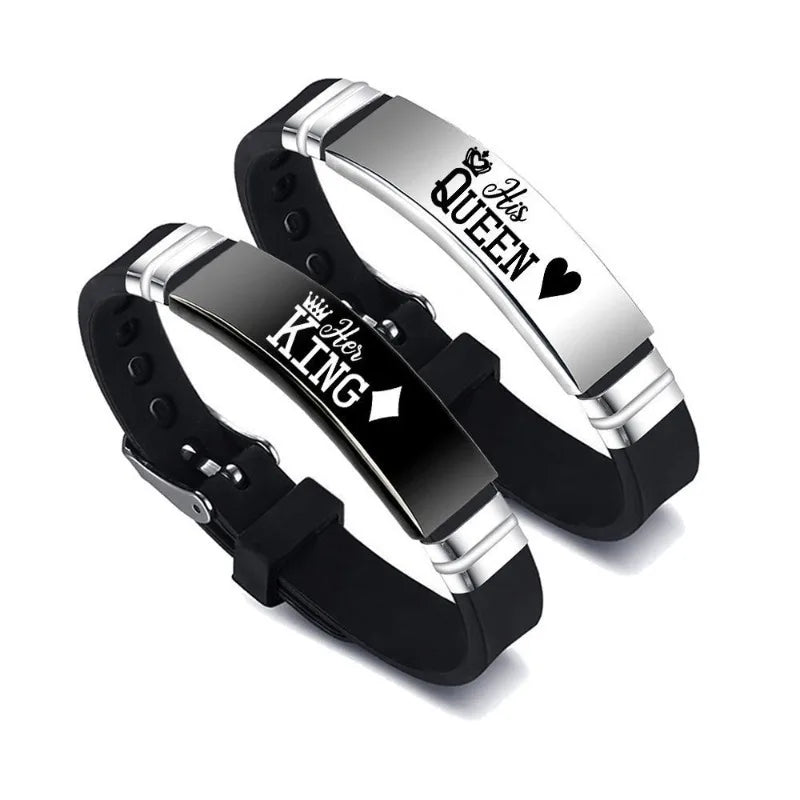 King & Queen Crown Couple Charm Bracelets – Stainless Steel Set Couple Charm Bracelets Babs