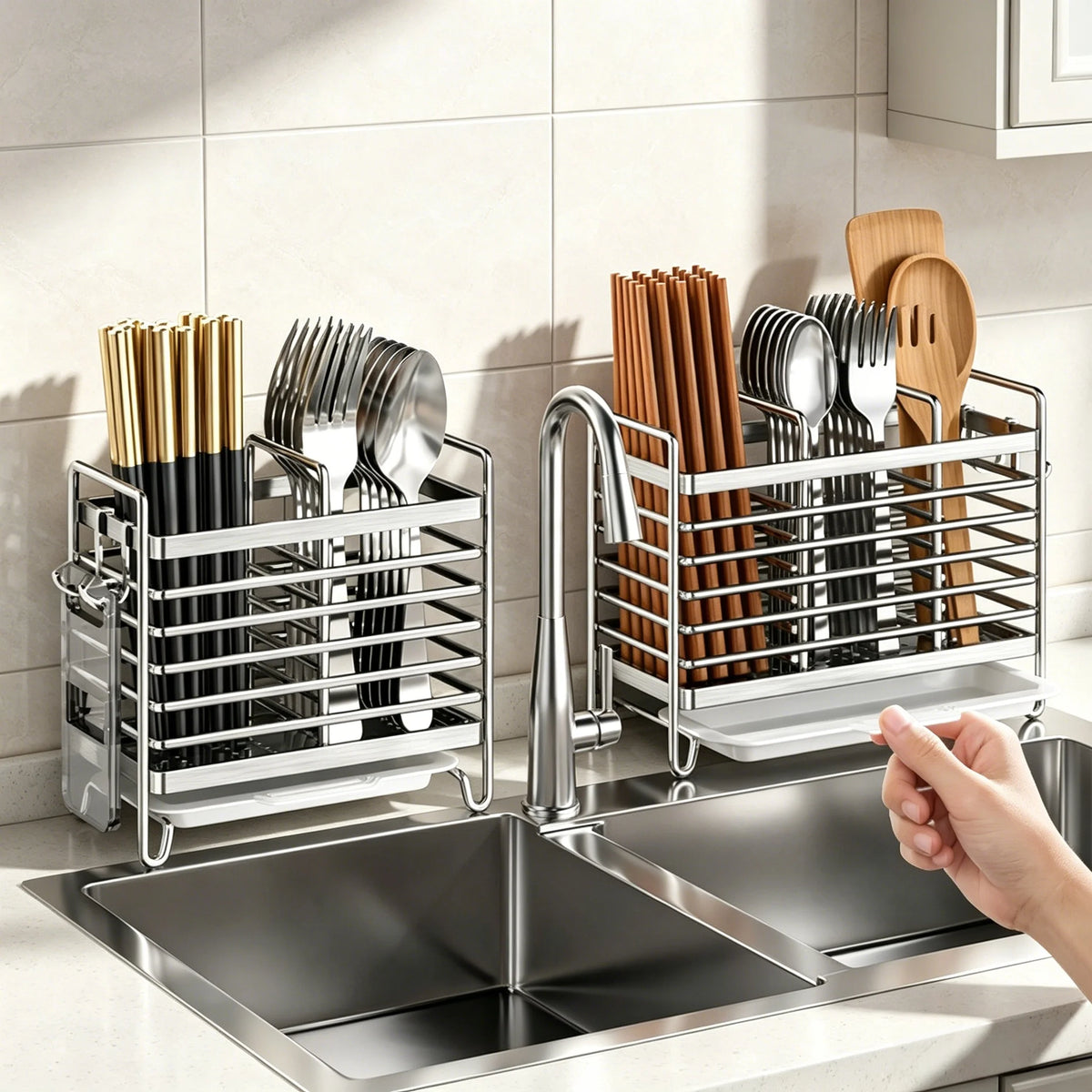 No-Drill Wall-Mounted Stainless Steel Utensil Holder & Rack Kitchen Utensil Holder Babs