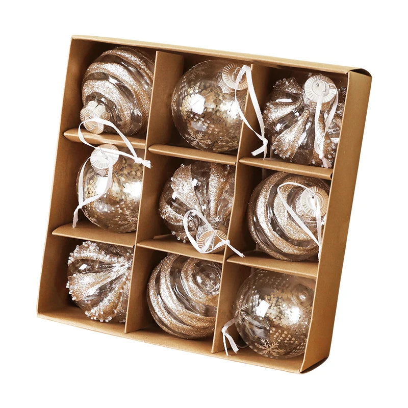 9PCS Christmas Ball Ornaments 8CM – Champagne & White Xmas Decor Christmas Ball Ornaments Babs Champagne 8cm