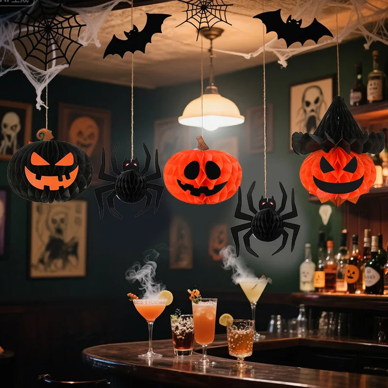 Halloween Honeycomb Ball Decorations – Spider & Pumpkin Lanterns Halloween Paper Decoration Babs