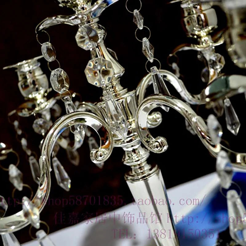 Silver 5-Arm Crystal Candelabra – Elegant Table Centerpiece Candelabra Holder Babs