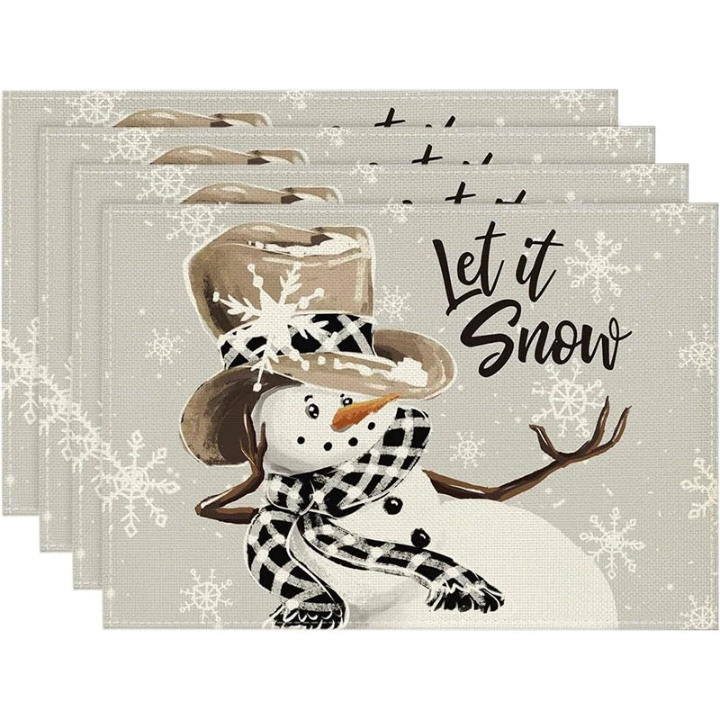4Pcs Christmas Linen Placemats Set – Elk & Tree Table Mats Linen Placemats Set Babs SET-C Rectangle 45x30cm