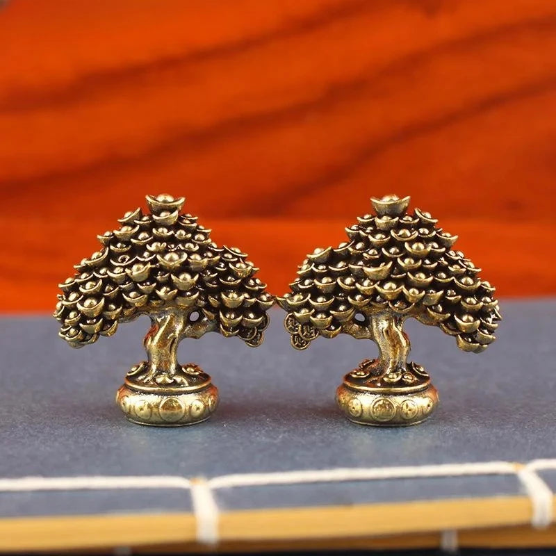 Brass Fortune Money Tree Figurine – Feng Shui Desk Sculpture Brass Desktop Sculpture Babs