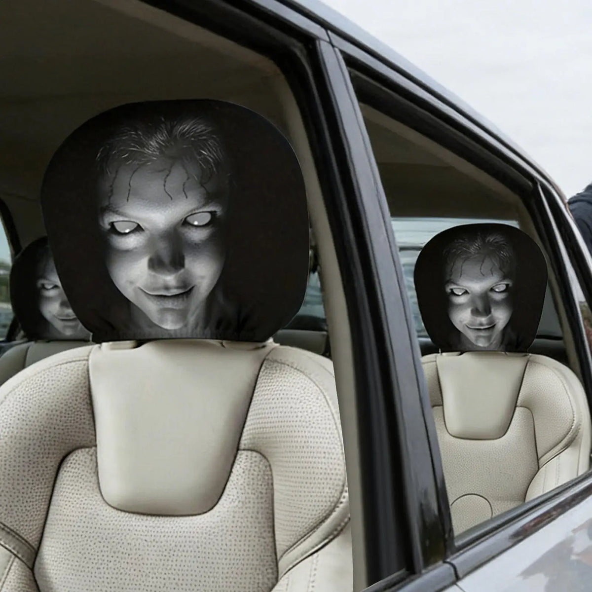 Halloween Horror Face Car Headrest Covers | Elastic Polyester Car Headrest Cover Babs