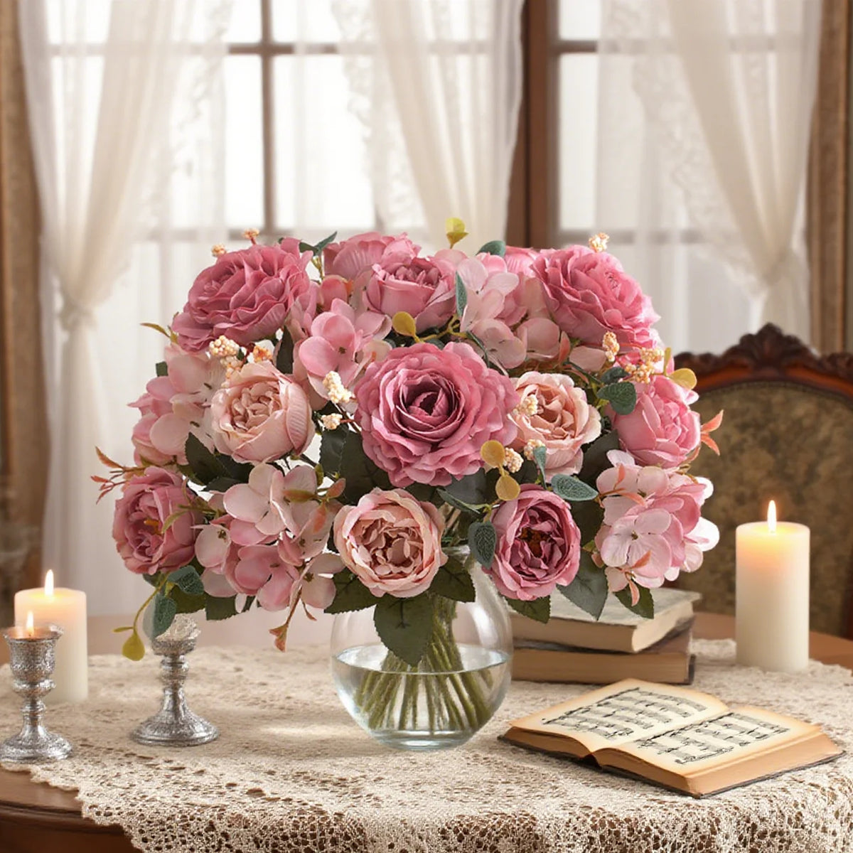 Artificial Silk Rose Hydrangea Peony Bouquet – Wedding & Home Décor Artificial Flower Bouquet Babs