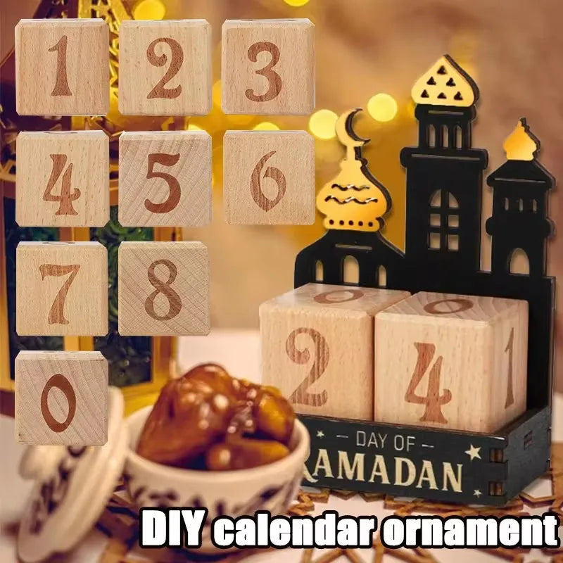 Ramadan Countdown Calendar Wooden Blocks – Eid 2026 Decor Countdown Calendar Babs