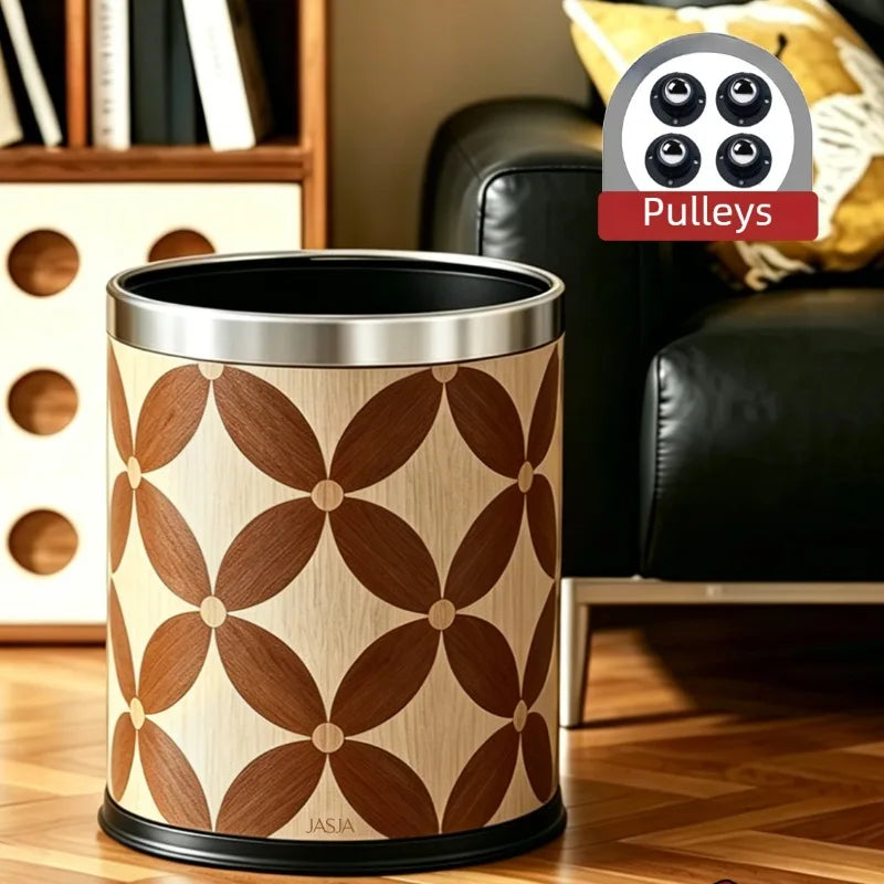 Retro PU Leather Trash Can – 10L Luxury Round Waste Bin Decorative Waste Bin Babs Style B