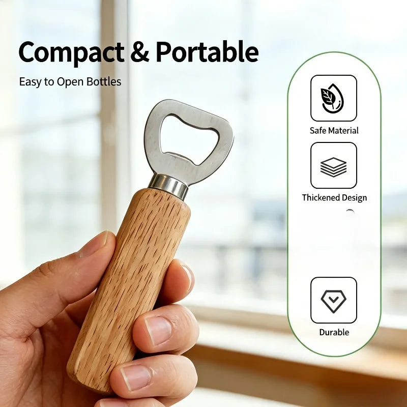 Solid Wood Handle Beer Bottle Opener – Stainless Steel Cap Remover Bottle Opener Babs
