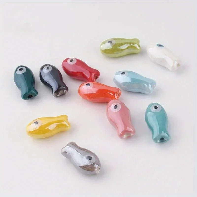 10Pcs Retro Fish Ceramic Beads for DIY Jewelry & Bracelets Ceramic Craft Beads Babs