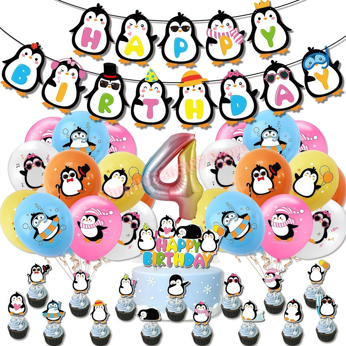 Penguin Theme Birthday Party Decoration Set – Banner, Plates & Cups Party Decoration Set Babs 1set Number-4 others