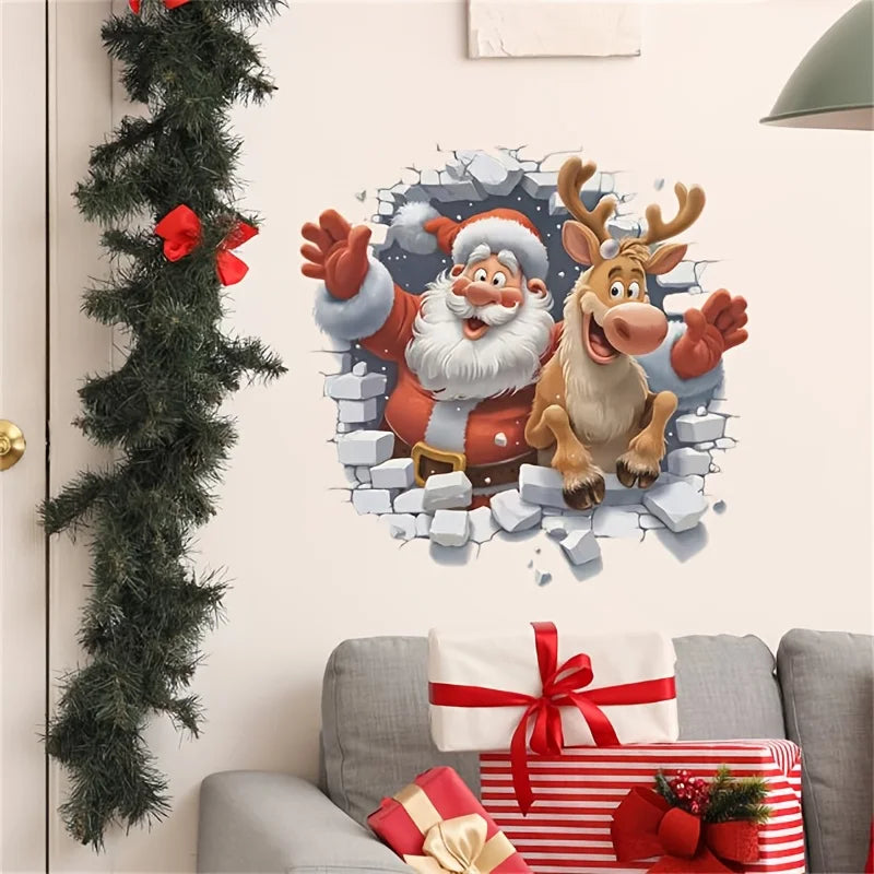 3D Santa Claus & Reindeer Removable Christmas Wall Stickers Christmas Wall Stickers Babs