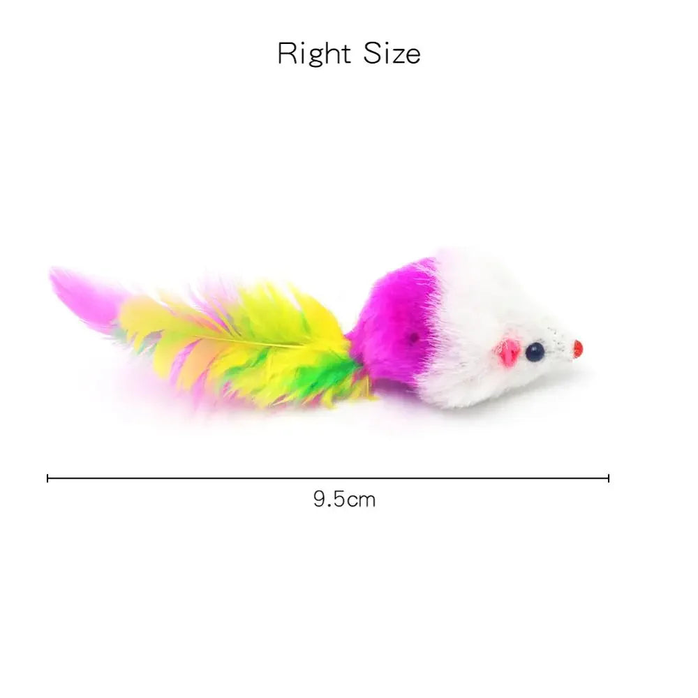 Cat Toys Faux Fur Mouse & Feather Rainbow Toy for Kittens Cat Toy Set Babs