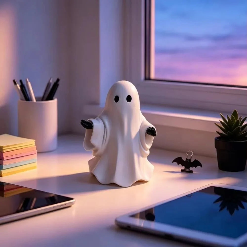 Resin Ghost Figurine – White Halloween Tabletop Ornament 15cm Halloween Figurine Babs