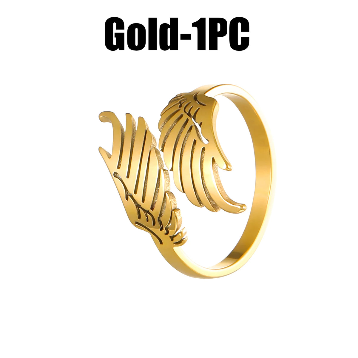 Geometric Wing Open Ring – Stainless Steel Unisex Fashion Fashion Ring Babs Gold 1PC