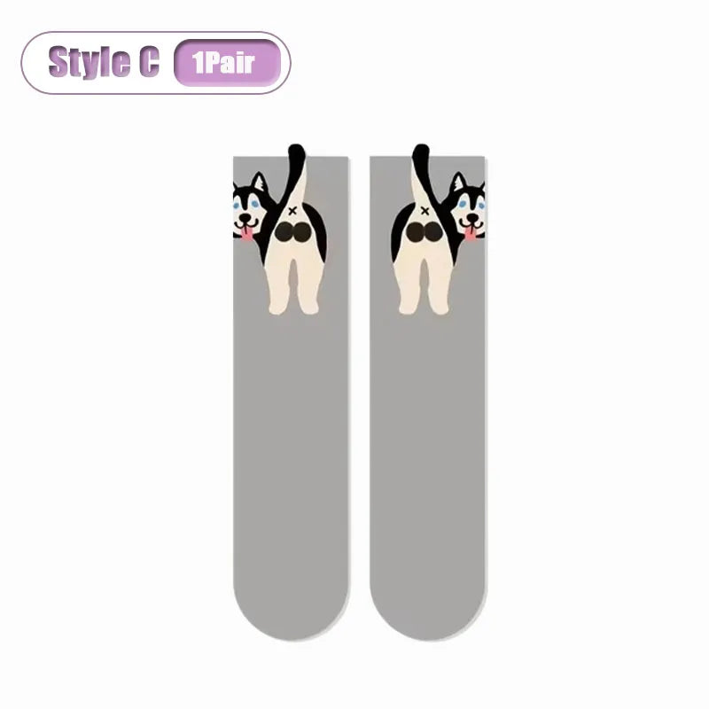 3D Dog Egg Novelty Crew Socks – Fun Couples Mid-Calf Novelty Crew Socks Babs Style C-1Pair 35-39