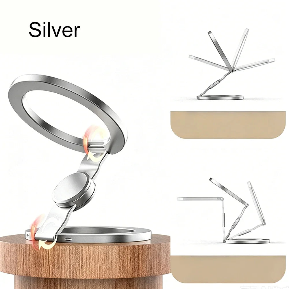 Magnetic Phone Ring Holder Foldable Stand – MagSafe Compatible Phone Ring Stand Babs Silver